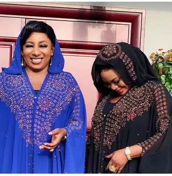 Africanos vestidos para mujeres de talla plus Africano Caliente de la Venta de diamantes de imitación de Perlas de Alargar Musulmán Chal dashiki vestido vetement femme 2020