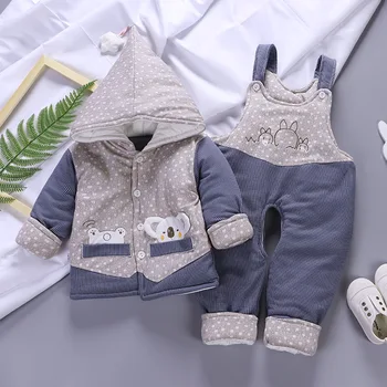 El frío Invierno de ropa para bebé niños niñas ropa acolchada chaqueta de algodón + Monos trajes de niños ropa de bebé trajes conjuntos