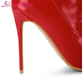 Lasyarrow de las Mujeres de Alta del Muslo Botas de tacón de Aguja Sexy Sobre la Rodilla Botas de las Mujeres atractivas Botas Rojas de charol Negro con Botas de RM112