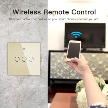 WiFi Inteligente Interruptor de Pared Sin Neutro Cable Necesario Wireless Smart Vida Tuya Control Remoto de Incendios Trabajar Con Alexa RF433 de Oro
