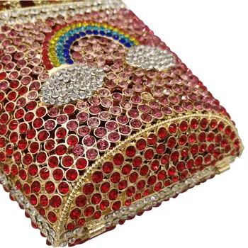 Boutique De FGG papas Fritas Chips arco iris Embrague Minaudiere Bolso de las Mujeres de Cristal de Noche Bolsa de Diamantes de la Boda Bolso de mano, Bolso de Novia