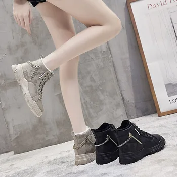 De invierno de Mujer Botas de 2020 de la Moda de Encaje-hasta Espesar Caliente Martin Botas para Mujeres Estilo coreano Todos-partido de Algodón Botas Zapatos De Mujer