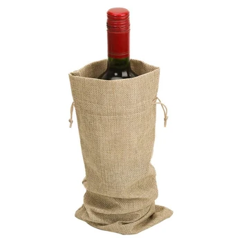 10pcs Yute Bolsas Vinos, 14 x 6 1/4 pulgadas de Hess Botella de Vino Bolsas de Regalo con Lazo
