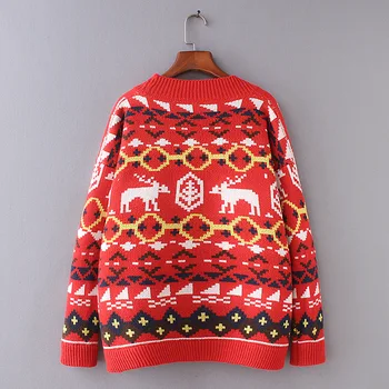 2020 Nuevas Étnico Feo de Navidad suéteres de las Mujeres de los Ciervos de Manga Larga Cardigan de Punto Jacquard Jumper suéter Tops De Moda