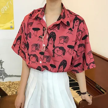 ROPALIA Dulce de Impresión de dibujos animados de las Mujeres Blusas Camisa Suelta de Manga Corta de Verano de la Camisa de las Señoras de la Impresión Blusa