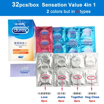 Durex Condones para Hombres 100Pcs 4 Tipos de Látex Natural Ultra Delgado Pene Lubricado Manga Íntimo de Productos de Juguetes Sexuales Para Parejas