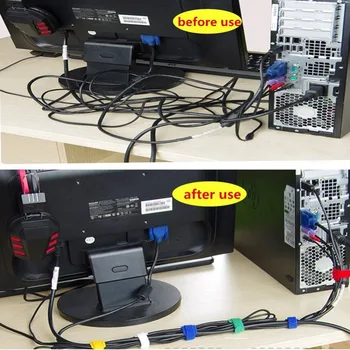 100Pcs Reutilizables de Gancho y Bucle de Sujeción multifunción PC TV Equipo de Alambre de la Magia de las Ataduras de Cables Organizador (5color)