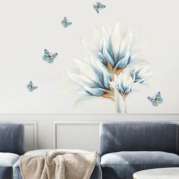 El agua de color azul de la mariposa de flor de la etiqueta engomada de la Pared sofá de la sala de fondo de la casa de la decoración mural de la habitación papel pintado del PVC pegatinas