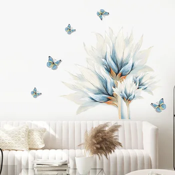 El agua de color azul de la mariposa de flor de la etiqueta engomada de la Pared sofá de la sala de fondo de la casa de la decoración mural de la habitación papel pintado del PVC pegatinas