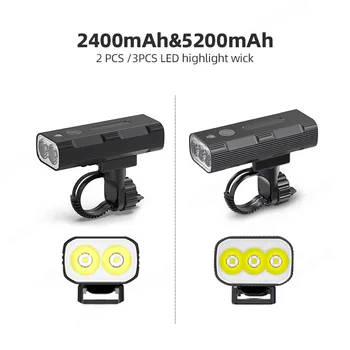 5200mAH 2400mAH USB Recargable de la Luz de la Bici de IPX5 Impermeable LED Bicicleta Luz Delantera Destacan los Faros