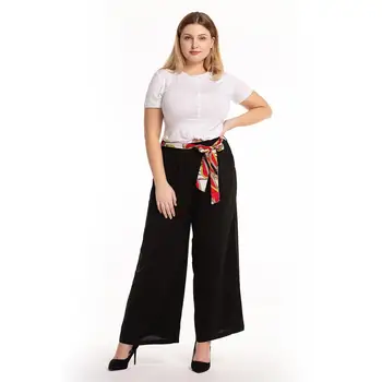 2020 Nueva Moda de Mujer en tallas Casual Pantalones Anchos de la Pierna de la Cintura de los Pantalones Largo Casual Suelto Pantalones de Pierna Ancha