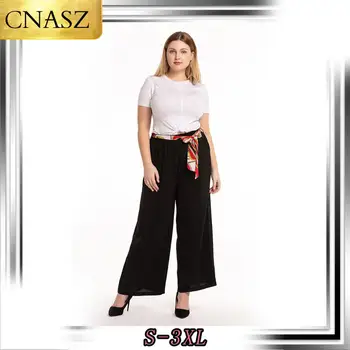 2020 Nueva Moda de Mujer en tallas Casual Pantalones Anchos de la Pierna de la Cintura de los Pantalones Largo Casual Suelto Pantalones de Pierna Ancha