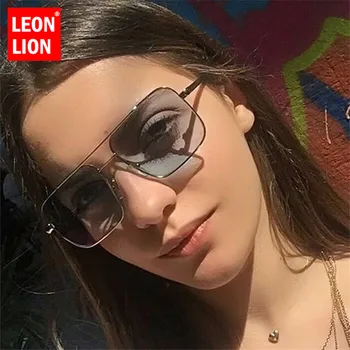 LeonLion 2021 Cuadrados de Gran tamaño Gafas de sol de montura de las Mujeres de Haz Doble Gradiente de Gafas de Sol Para los Hombres Retro UV400 Lentes De Sol Mujer