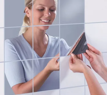 16Pcs Baño Extraíble Auto-adhesivo de Azulejos de Mosaico de Espejo de la Pared Pegatinas de Decoración para el Hogar