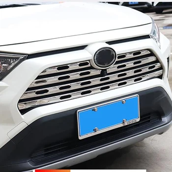Para Toyota RAV4 2019 2020 de acero inoxidable, fibra de Carbono Delantera Aspecto central Superior de la Rejilla de la Parrilla de la Tira de Moldura Moldura Decoración