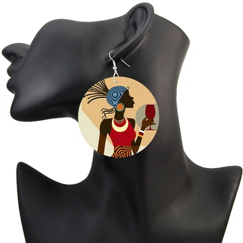 SOMESOOR Afrocentrismo Étnica de la Pintura Africana de Madera Pendientes de la Gota Negra Headwrap Mujer Artstic de Madera Cuelgan de la Joyería Para las Mujeres Regalos
