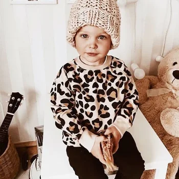Suéter de bebé de los Niños de Leopardo Conejito de Impresión Sudaderas Chica Chico de Ropa de Moda Lindo Niño Niña Ropa de Primavera Otoño 1-8T Desgaste