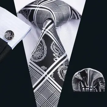 LS-1659 Barry.Wang 2017 Hombres Corbata de Seda Gravata a Cuadros, Corbata Pañuelo de Gemelos Para el Negocio de la Boda de Fiesta de Envío Gratis