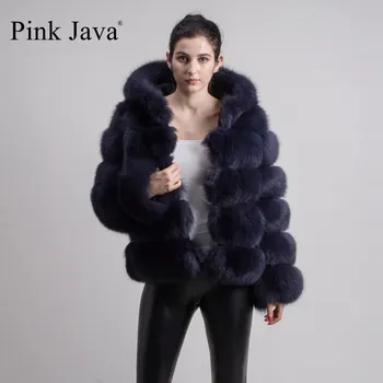 Rosa Java QC8143 de la nueva llegada de las mujeres abrigo de invierno real fox abrigos de piel de la capucha de la chaqueta de piel natural de ropa de la venta caliente de alta calidad