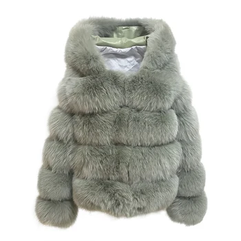 Rosa Java QC8143 de la nueva llegada de las mujeres abrigo de invierno real fox abrigos de piel de la capucha de la chaqueta de piel natural de ropa de la venta caliente de alta calidad
