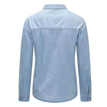 Viifaa Azul Desgastado Borde de la Colmena de Botón de Camisa de Mezclilla de las Mujeres 2020 Primavera de Manga Larga de la Oficina de Señoras Elegantes Tops y Blusas