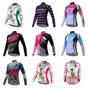 Ciclismo jersey de las Mujeres de la Bici jersey de manga larga de Mujer de MTB de la parte Superior del Equipo Pro de Ropa Ciclismo Maillot de Equitación Camisetas Transpirables Blusa Rosada