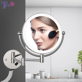 Montado en la pared del LED Espejo de Maquillaje Con el Enchufe de 5X de Aumento Espejo de Doble Cara de Espejos de la Pared Toque de Atenuación Espejos de Baño