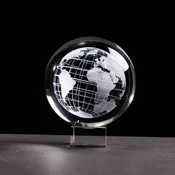 6 cm / 8 cm K9 de Cristal Globo terráqueo en 3D Láser Engrved Miniatured Tierra Modelo de Esfera Bola de Cristal Artesanal casero de la Decoración de Cumpleaños