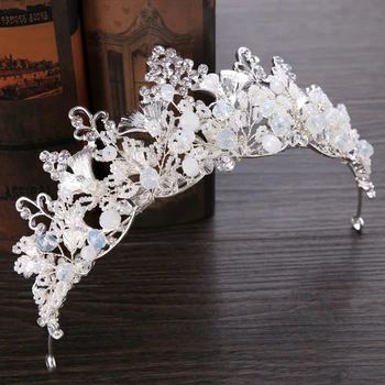 Color de plata de Cristal de Novia de la Corona de Cabello Joyería hecha a Mano de Perlas de diamantes de Imitación de la Reina tiara de la Boda Accesorios para el Cabello HG222