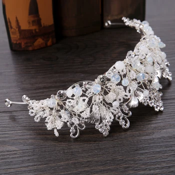 Color de plata de Cristal de Novia de la Corona de Cabello Joyería hecha a Mano de Perlas de diamantes de Imitación de la Reina tiara de la Boda Accesorios para el Cabello HG222