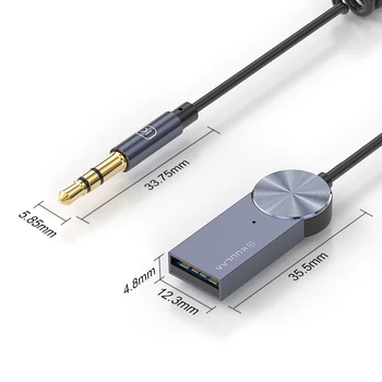 KUULAA Bluetooth 5.0 Receptor Inalámbrico Bluetooth USB Adaptador de 3.5 mm a 3.5 toma de entrada Aux de Audio Transmisor de Música USB Directa de la Potencia