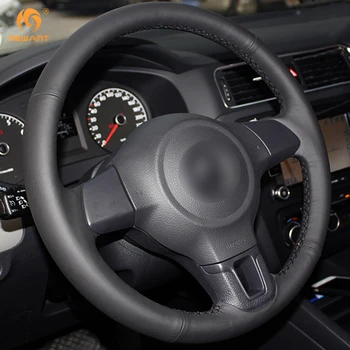 MEWANT Negro de Cuero Genuino Coche de la Cubierta del Volante para el Volkswagen Golf 6 Mk6 VW Polo MK5 2010-2013 Interior Accesorios Piezas