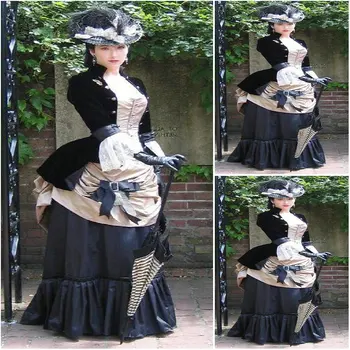 De la historia!El cliente hizo Luxs NEGRO Vintage de los Trajes del Renacimiento en Vestidos Steampunk vestido Gótico Cosplay de Halloween Vestidos de C-1184
