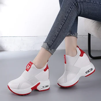 2020 de la Primavera de las Mujeres de la Alta Zapatos de Plataforma de 10 cm de Altura Creciente Zapatillas Otoño Instructores de la PU de Cuero Transpirable Zapatos Casual