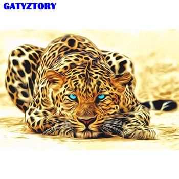 Sin marco Leopard Animales de BRICOLAJE Pintura Por Números de Acrílico de la Foto Pintado a Mano Pintura al Óleo Sobre tela Para Decoración del Hogar, obras de Arte