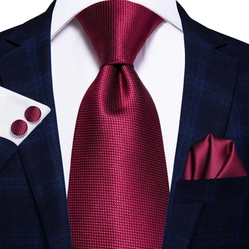 Hola Lazo Rojo Vino de Lujo de Seda para Hombre Lazos Pañuelo Gemelos Conjunto Con el Lazo de la Cadena de Moda corbata para los Hombres de Negocio Clásico