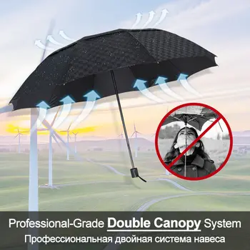 120cm Doble Manual de Gran Paraguas de la Lluvia de las Mujeres a prueba de viento de la Cuadrícula 4Folding los Hombres de Negocios de los Paraguas Grandes Viajes de la Familia Paraguas Sombrilla