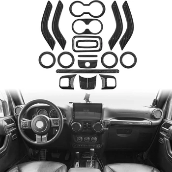 (Fibra de carbono 18Pcs) la Decoración del Coche y Volante de Centro de la Consola de Salida de Aire de ajuste para Jeep Wrangler JK JKU 2011-18