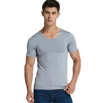 Los hombres de Hielo de Seda de secado Rápido T-shirt de Manga Corta de Cuello en V del Color Sólido sin fisuras Transpirable Superior NYZ Tienda