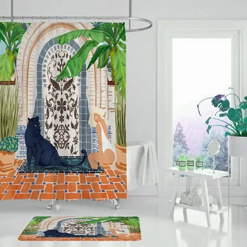 Impermeable de tela de Poliéster 3D cortina de Baño de bosque para el cuarto de Baño de la cortina de la Planta Verde de la playa de la cortina de Ducha de Largo