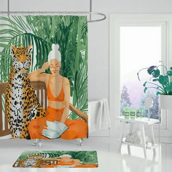Impermeable de tela de Poliéster 3D cortina de Baño de bosque para el cuarto de Baño de la cortina de la Planta Verde de la playa de la cortina de Ducha de Largo