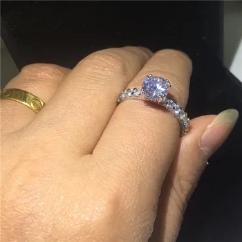 Vecalon Solitario anillo Real de la Plata Esterlina 925 Completo AAAAA Cz Compromiso de la boda banda de anillos Para las mujeres de los hombres del Dedo de la Joyería