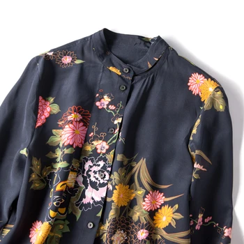 SuyaDream De Manga Larga De Las Mujeres Florales Impresos Blusas Real De Seda De Cuello De Pie Señora De La Oficina Blusa Camisa De 2019 Otoño De Camisa