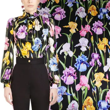 145cm Ancho de la Moda de colores Lily Impreso Imitar la Seda de la Tela de Satén Para Mujer Vestido de la Blusa de la Pijama de Tela DIY Costura