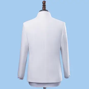 Retro chaqueta de los hombres vestido formal última capa pantalón diseños de traje de los hombres chinos túnica traje de cuello de pie trajes de boda para los hombres de blanco