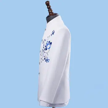 Retro chaqueta de los hombres vestido formal última capa pantalón diseños de traje de los hombres chinos túnica traje de cuello de pie trajes de boda para los hombres de blanco