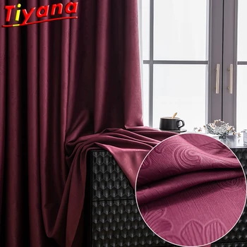 Grabado eléctrico Flores 3D Cortinas para la Sala de estar de la Prima de la Textura del Vino Rojo Blackout Cortinas para el Dormitorio Balcón *VT