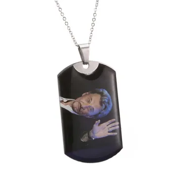 AMORUI francés grabado Rockero Johnny Hallyday foto Colgante de Collar Cuadrado Colgante femenino masculino bisutería Mujer