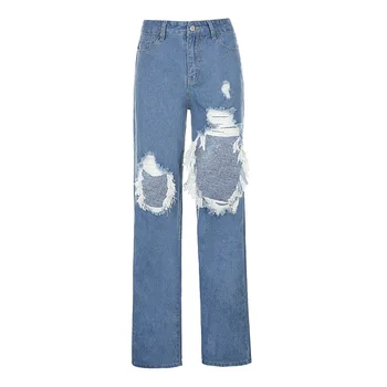 Ropa Vintage de Holgada de las Mujeres de Alta de la Cintura Ancho de Pierna Ripped Jeans de Carga de Harajuku y2k Novio Pantalones de Moda Cuteandpsycho