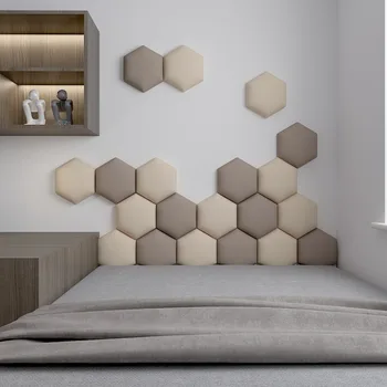 Hexagonal de la Cabecera Suave Bolsa de 3D Pegatinas de Pared Sala de estar Dormitorio Nórdico Pintura Decorativa Auto-adhesivo Suave-paquete de la Pared de Pasta